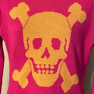 Hot Pink Neon Yellow Skull New Wave Sweater 1980'… - image 1